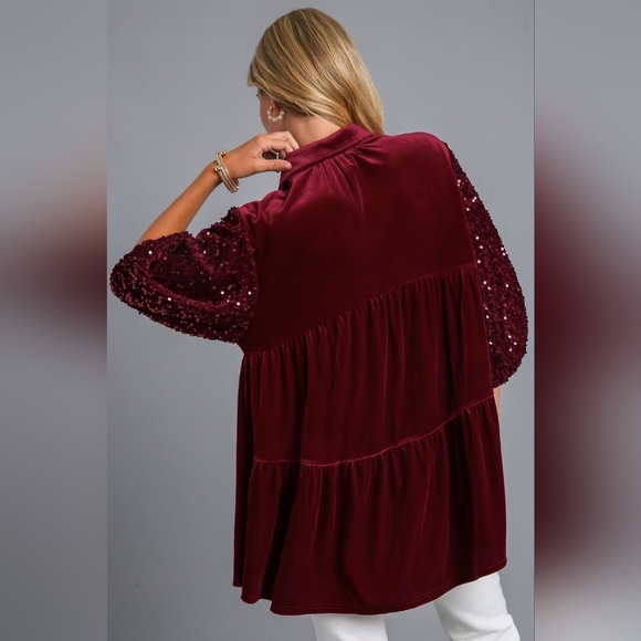 Umgee Burgundy Velvet Tunic Top - Picture 2 of 13